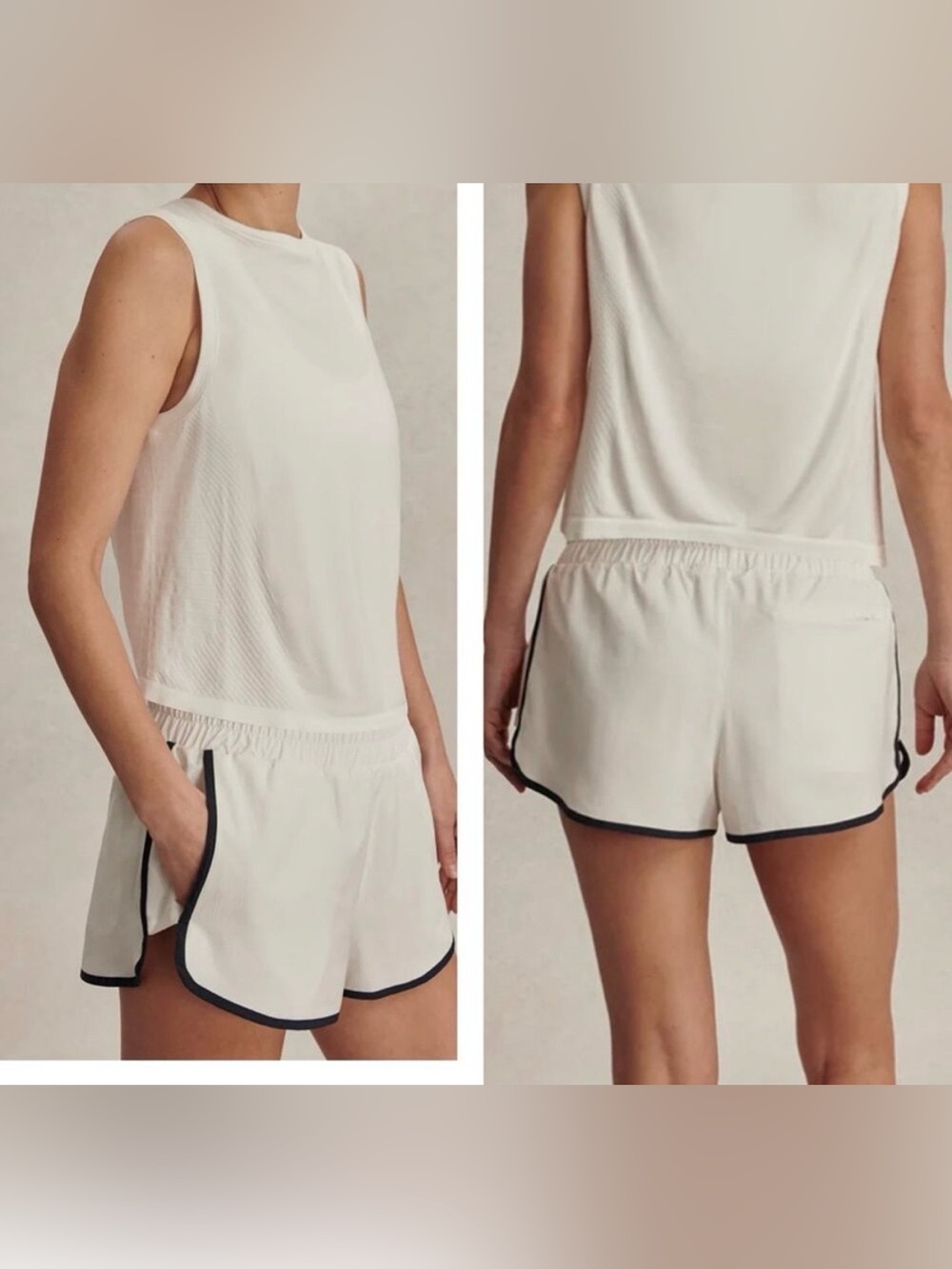 NEW VARLEY Arlington Running Shorts in White Navy Contrasting Trim Liner Large